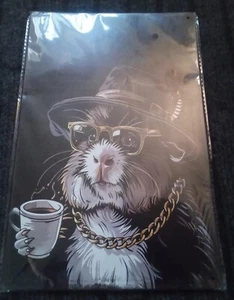 RETRO GUINEA PIG - COOL COFFEE DRINKER -TIN SIGN 30x20cm New Gift Item - Picture 1 of 3