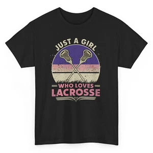 Just a Girl Who Loves Lacrosse T-shirt - Novelty Sports Graphic Tee - Picture 1 of 43