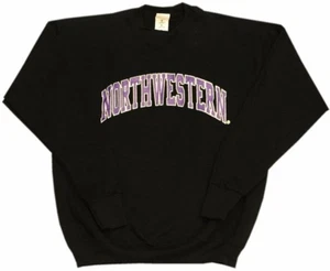 Northwestern Wildcats Arched Logo Black Crew Neck Sweatshirt-8473-8477 - Picture 1 of 2