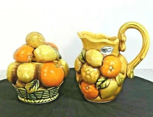 Inarco Decorative Fruit Cream Jug and covered sugar Avocado Green Orange  - Picture 1 of 4