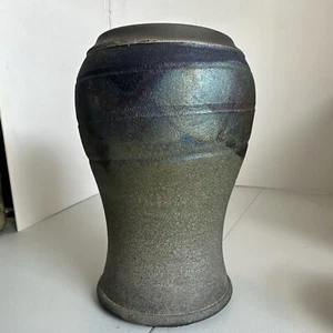"Florero de cerámica artística a fuego Raku sin esmaltar negro verde azul iridiscente 8,25"" PRÍSTINO" - Imagen 1 de 14