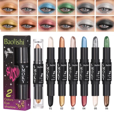 Lápiz de sombra de ojos doble cabeza lápiz iluminador brillo belleza - Imagen 1 de 4