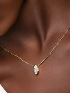 Dainty Marquise Cut Zirconia Pendant Necklace Gold Cable Chain Elegant Jewellery - Picture 1 of 4