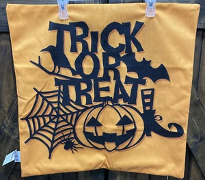 Halloween Pillow Throw Case Cover Trick Or Treat Pumpkin Bat Orange & Black 19” - Picture 1 of 7