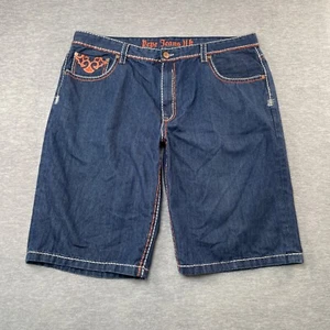 VTG Pepe UK Jean Denim Shorts Men 44 Flames Y2K Baggy Thick Stitch Grunge Hiphop - Picture 1 of 16
