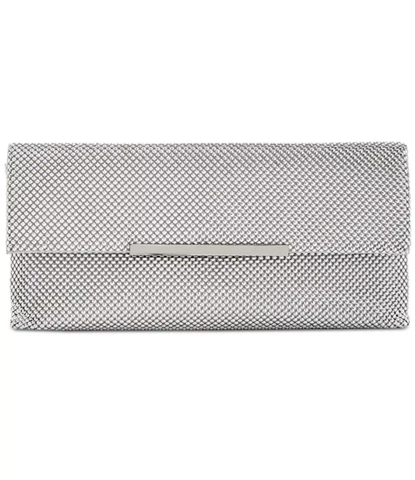 Inc International Concepts Women’s Hether Shiny Mesh Clutch Silver