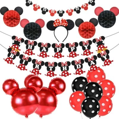 DISNEY MINNIE Conjunto de Decoraciones de Personajes de Cumpleaños Banner Globo Diadema NUEVO Foto 1 de 4