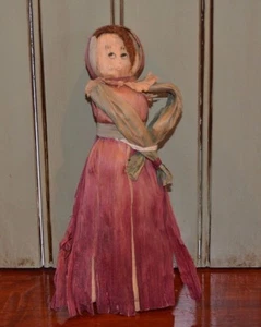 Corn Husk Doll Red Green Primitive Vintage 8.5" Collectible Figure Figurine - Picture 1 of 7