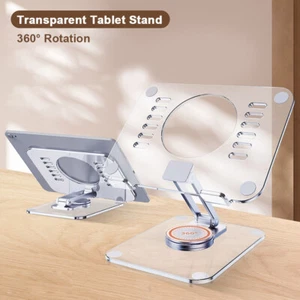 Transparent Foldable 360° Rotation Tablet Desk Stand Mount Holder For iPad Phone - Picture 1 of 15
