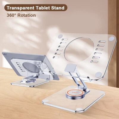 Transparent Foldable 360° Rotation Tablet Desk Stand Mount Holder For iPad Phone - Image 1 of 4