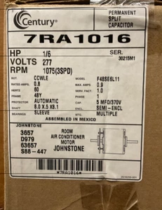 7RA1016 CENTURY, 1/6 HP, 1 Ph, 60 Hz, 277 V, 1075 RPM, 3 Speed, 48 Frame, SEMI E - Picture 1 of 3