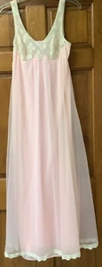 Vintage Formfit Rogers Long Pink Nylon Lace Chiffon Nightgown Size Small 10-12 - Picture 1 of 7