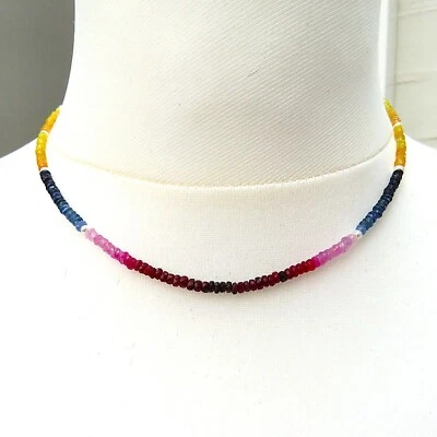 Saphir Rubin Smaragd Rondelle facettiert Edelstein Unikat Kette 29 ct  5614 - Bild 1 von 4