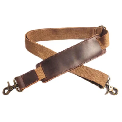 Vintage Shoulder Strap with Genuine Leather Pad Metal Hooks for Duffle Laptop - Image 1 of 4