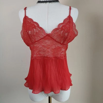 Victoria's Secret Coral Rojo Floral Encaje + Dobladillo Plisado Cami Coqueta Talla Grande Foto 1 de 4