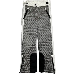 Moncler Quilted Ski Snow Pant Flat Front Waterproof Insulated Off White Black 8Y - Picture 1 of 7