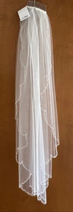 J L Johnson Bridals Inc C365 Marfil 37" Colorete Velo Cuentas Lentejuelas Borde Plateado - Imagen 1 de 8