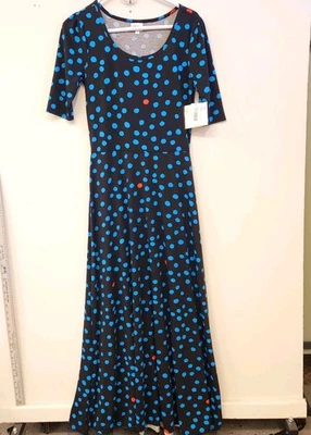 NWT LULAROE Ana M Black  Polka dot  knit maxi Dress Rare Print Half Sleeves - Image 1 of 4