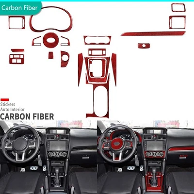 24Pcs Red Carbon Fiber Full Interior Dash Trim Kits For Subaru Forester 2013-18 — 第 1/4 张图片