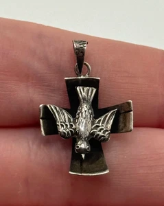 Vintage Mexiko Sterlingsilber absteigender Heiliger Geist Taube Kreuz Anhänger - Bild 1 von 9