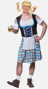 Mens Funny Bavarian Beer Girl Costume Oktoberfest Fancy Dress - Picture 1 of 2