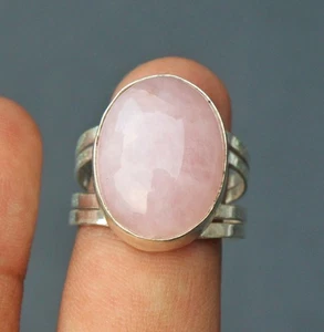Rose Quartz 925 Sterling Silver Band& Statement Ring Handmade Ring All Size - Picture 1 of 4
