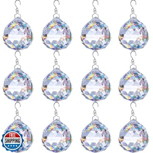 12 PCS Clear Crystal Glass Prism Suncatcher, Christmas Balls Orna - Picture 1 of 5