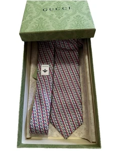 New Gucci Mens Silk Neck Tie Navy/Red/Multi made in Italy - Picture 1 of 7