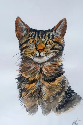 Retrato de gato animal pintura original arte pintado a mano 8x5,5"" Foto 1 de 4