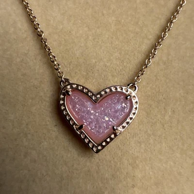 Kendra Scott Ari Heart Pendant Necklace in Pink Drusy and Rose Gold - Image 1 of 4