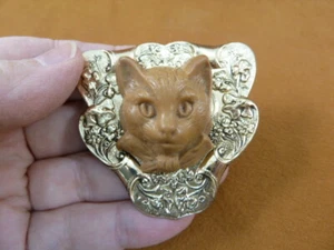 (CL52-23)  KITTY cat kitten large tan colored CAMEO Pin Pendant Jewelry brooch - Picture 1 of 1
