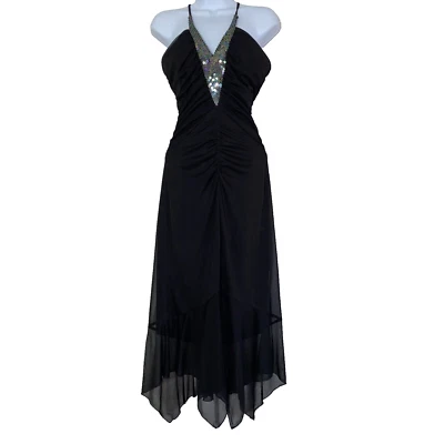 Vestido B. Darlin Mujer Talla 9/10 Negro Bling Lentejuelas Largo Formal Noche Foto 1 de 4