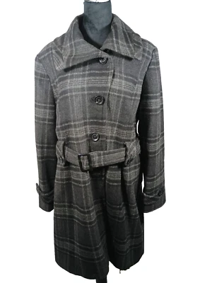 Abrigo de mujer Anne Klein a cuadros con cinturón mezcla de lana talla XL Foto 1 de 4