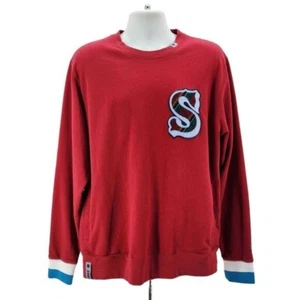 RARE Sabit NYC Mens 3X Sweatshirt Letter Patch Logo Elbow Patch Red Crew Neck - Picture 1 of 12
