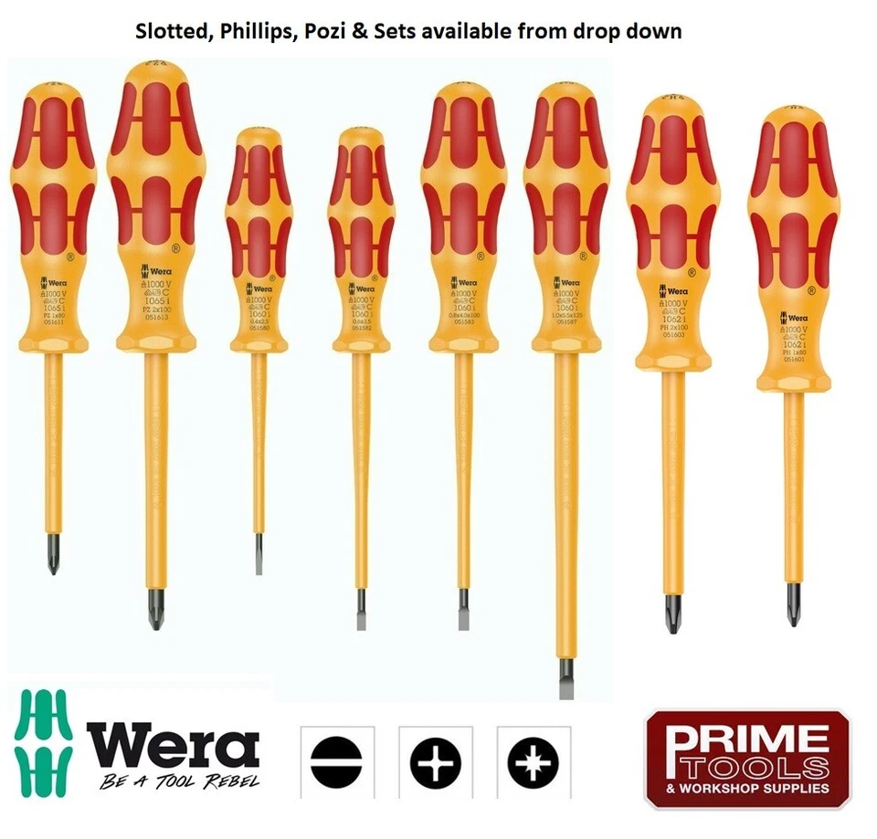 Wera 1060i 1062i 1065i VDE Kraftform Screwdriver Choose Slot, Pozi, Phillips Set - Image 1 of 1