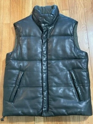 Chaleco reversible vintage Nautica para hombre, cuero negro/verde ejército. Mediano Nuevo  Foto 1 de 4