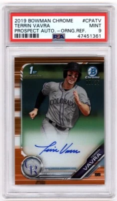2019 Terrin Vavra Bowman Chrome Auto Orange Refractor PSA 9 MINT /25 CPA-TV - Image 1 of 2