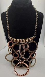 CHICO'S 'Jazz' Mixed Metals Gold & Rose Gold Tone Circle Bib Necklace - Picture 1 of 3