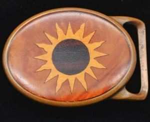 Tech Ether Guild Von West Resin & Wood Inlay Sun 1970s Vintage Belt Buckle - Picture 1 of 5