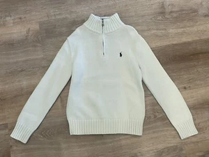 Ralph Lauren 100% Cotton Knitted Sweater Sz Small 8 Boys Kids Ivory Long Sleeve - Picture 1 of 5