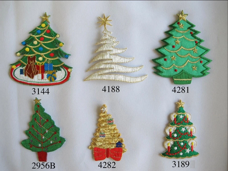 Golden,Silver,Green Christmas Tree Embroidery Iron On Applique Patch - Image 1 of 1