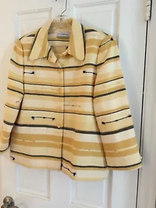 Alfred Dunner Women's Yellow Black Striped Blazer Jacket Sz 12 Petite Career - Picture 1 of 7