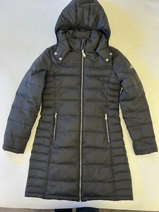 Womens Michael Kors black puffer jacket coat detachable hood, down feather, Sz M - Picture 1 of 13