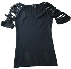 CAMISETA LARGA BISOU BISOU NEGRA DE COLECCIÓN PARA MUJER TALLA GRANDE MANGAS EN RODAJAS GÓTICA ENVÍO GRATUITO - Imagen 1 de 7