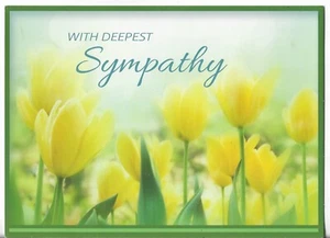 NEU Sympathiekarte ca. 7,5x5,5 mit tiefster Sympathie gelbe Tulpen religiös - Bild 1 von 3