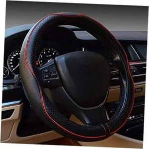 Car Steering Wheel Cover, Anti-Slip, Safety, Soft, Black with Red line - Picture 1 of 7