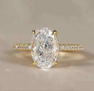 Laborgefertigter Diamant-Solitär-Ehering 3 kt Ovalschliff 14 kt Gelbgold vergoldet - Bild 1 von 6