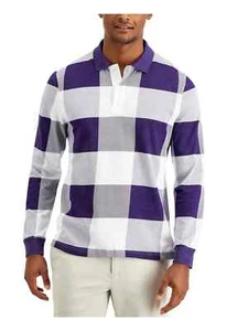 CLUB ROOM Men's Plaid Long Sleeve Knit Polo Shirt, Purple, Small - Picture 1 of 1