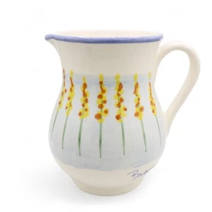 VTG Hand Painted Italy Pottery Ceramic White Blue Pitcher Floral Pattern 7.5” - Picture 1 of 11