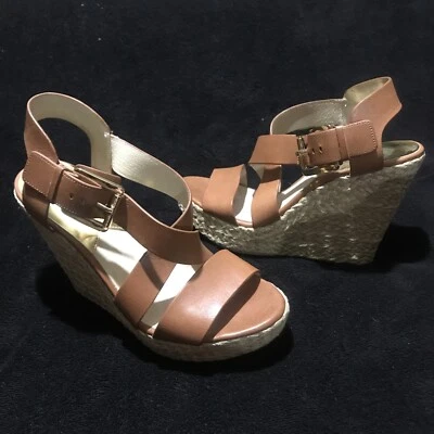 Michael Kors sz 61/2 Women’s Giovanna Brown Leather Wedge Espadrille Sandals - Image 1 of 4